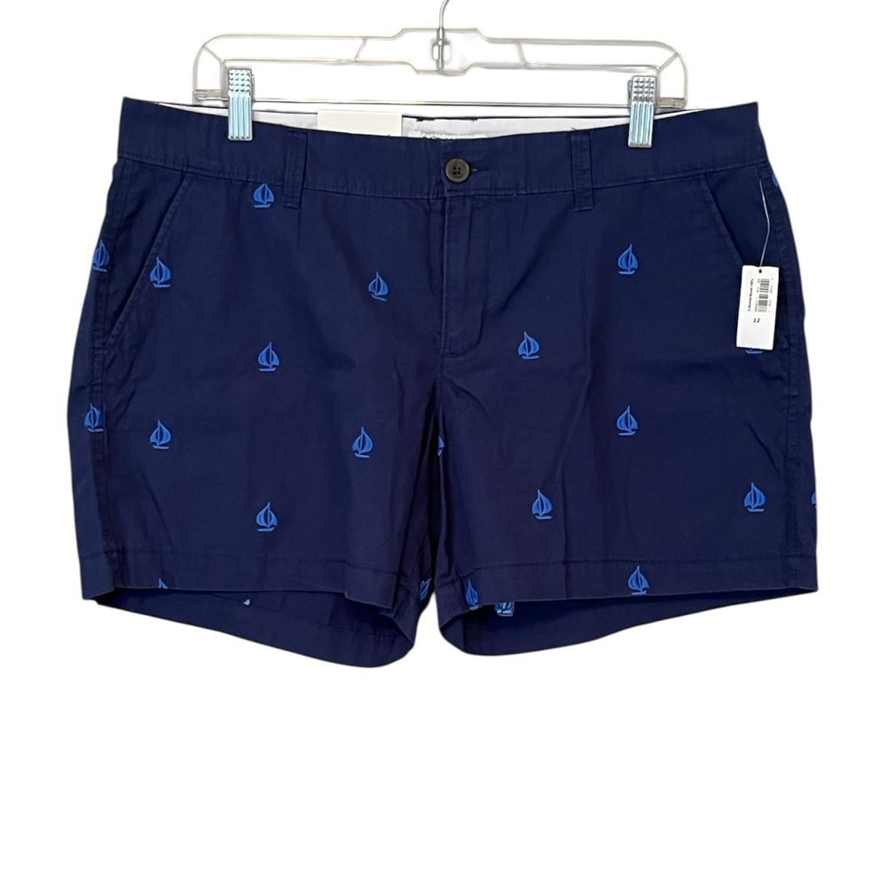 OLD NAVY Shorts Women's 12 Flat Front Embroidered Sailboats Chino Blue NWT